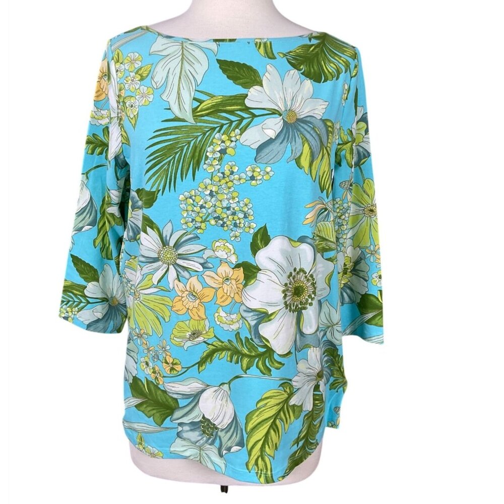 Talbots Bateau Neck 3/4 Sleeve Tee in Gorgeous Botanical Floral Print Plus X NWT